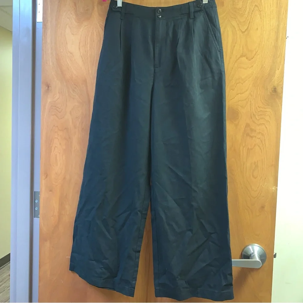 Madewell Harlow Wide Leg Trouser Pants Drapey Twill Black Pleated Cotton Linen 8 - Picture 2 of 9